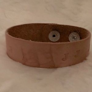 Embossed Leather J Boho Unisex Bracelet with 2 Snaps NWOT
